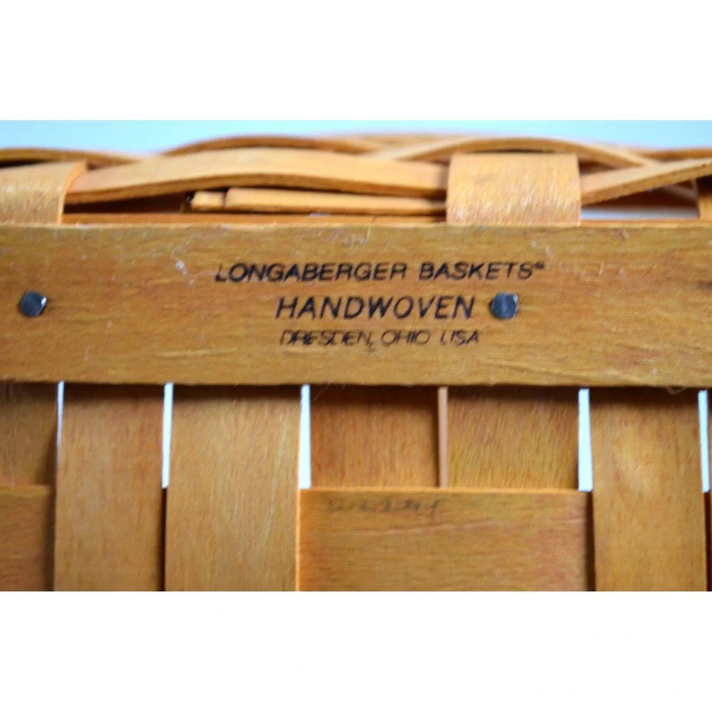 Longaberger 2001 Tarragon Basket Blue Cloth Liner‎ Clear Protector Single Handle
